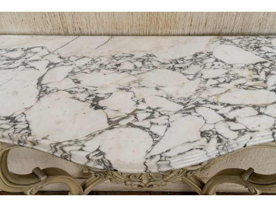 Vintage Paint Decorated Marble Top Wall Mount Console 