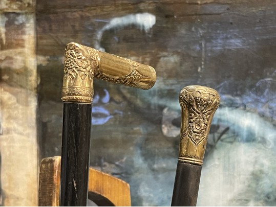 Tall Vintage Brass Container With Antique Canes And Umbrellas