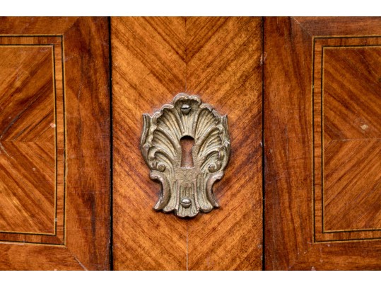 Vintage Parquetry French Style Marble Top Chest Of Drawers