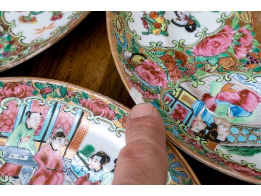 Set Of 5 Antique Chinese Export Rose Medallion Porcelain Dishes, 19th C.