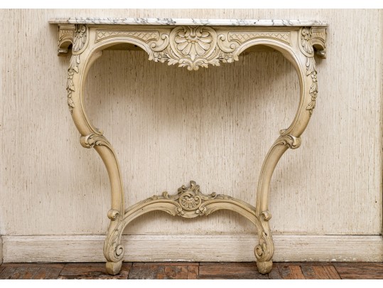 Vintage Paint Decorated Marble Top Wall Mount Console 