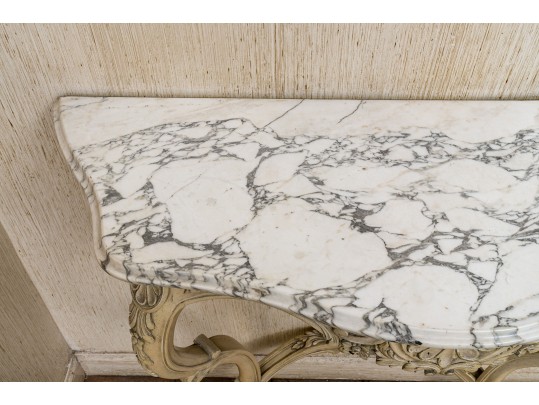 Vintage Paint Decorated Marble Top Wall Mount Console 