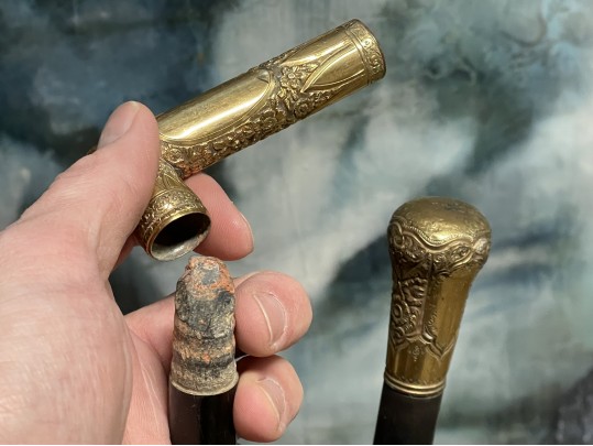 Tall Vintage Brass Container With Antique Canes And Umbrellas