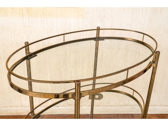 Mid Century Brass And Glass Tiered Cart