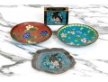 Collection Of Four Chinese Cloisonne Enameled Dishes With Matchbox Case, 20th C. 