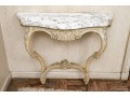 Vintage Paint Decorated Marble Top Wall Mount Console 
