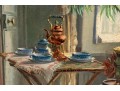 Henri Duverne (France, 20th C.) Oil On Canvas, Tea In The Sun Room 