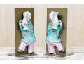 Pair Of Chinese Famille Rose Porcelain Mounted Brass Bookends
