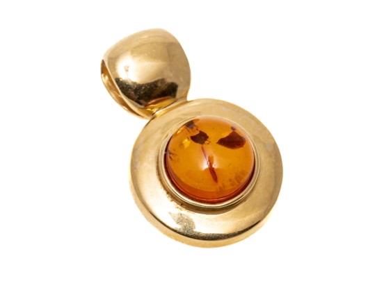 14k Yellow Gold Contemporary Round Amber Pendant