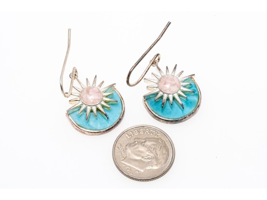 Lot Of Three Sterling Silver Fashion Pieces, Including Blue Topaz Cluster Pendant Earrings