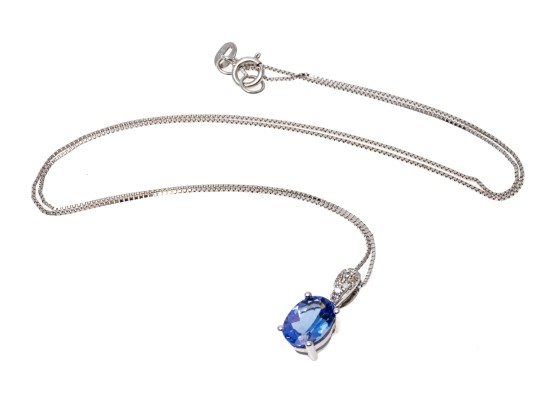 14K White Gold Tanzanite And Diamond Pendant Necklace