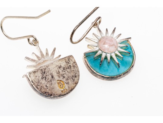 Lot Of Three Sterling Silver Fashion Pieces, Including Blue Topaz Cluster Pendant Earrings