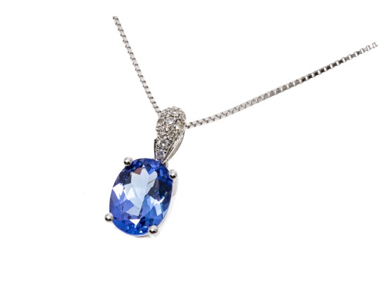 14K White Gold Tanzanite And Diamond Pendant Necklace