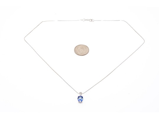 14K White Gold Tanzanite And Diamond Pendant Necklace