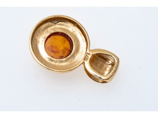 14k Yellow Gold Contemporary Round Amber Pendant