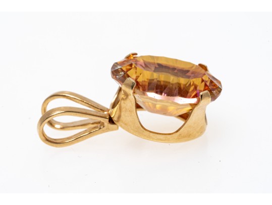 14k Yellow Gold Eye-catching Oval Fantasy Cut Sunrise Mystic Topaz Pendant
