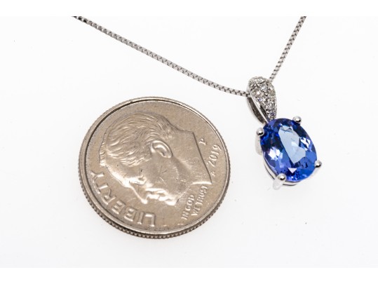 14K White Gold Tanzanite And Diamond Pendant Necklace