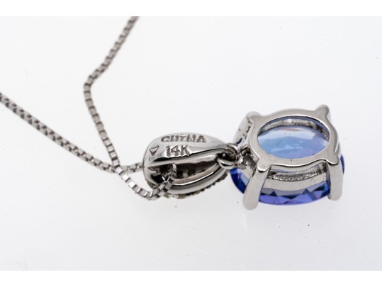 14K White Gold Tanzanite And Diamond Pendant Necklace