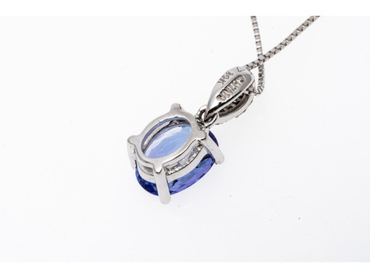 14K White Gold Tanzanite And Diamond Pendant Necklace
