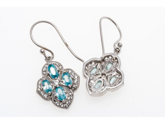 Lot Of Three Sterling Silver Fashion Pieces, Including Blue Topaz Cluster Pendant Earrings