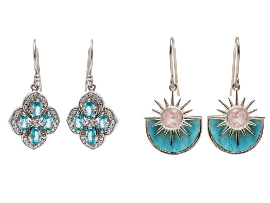 Lot Of Three Sterling Silver Fashion Pieces, Including Blue Topaz Cluster Pendant Earrings