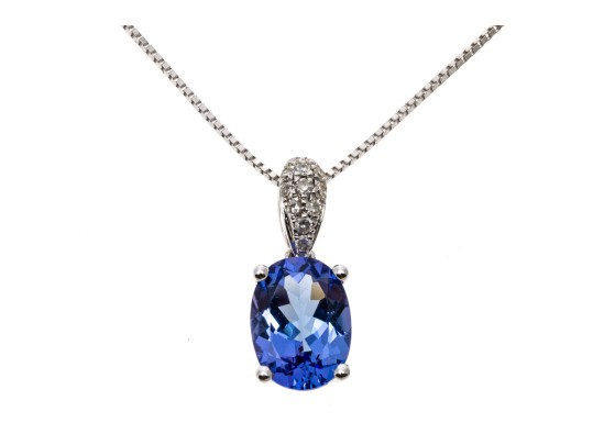 14K White Gold Tanzanite And Diamond Pendant Necklace