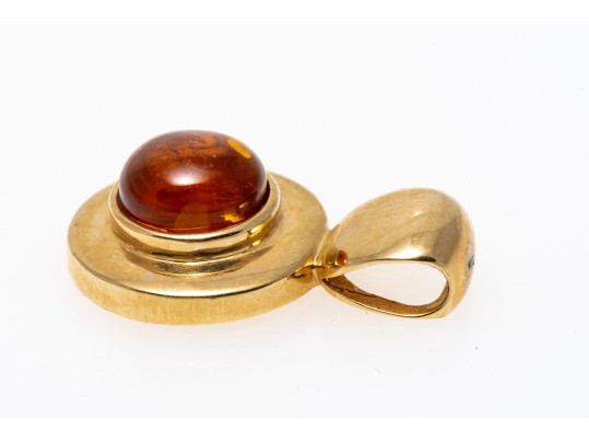 14k Yellow Gold Contemporary Round Amber Pendant