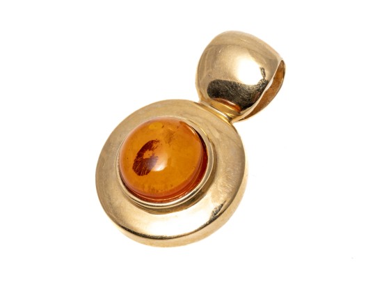 14k Yellow Gold Contemporary Round Amber Pendant