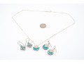 Lot Of Three Sterling Silver Fashion Pieces, Including Blue Topaz Cluster Pendant Earrings