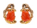 14K Yellow Gold Pretty Vintage Coral Decorative Earrings 