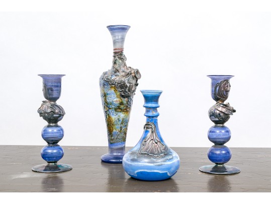 Silver Finished Glass Candlesticks