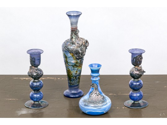 Silver Finished Glass Candlesticks