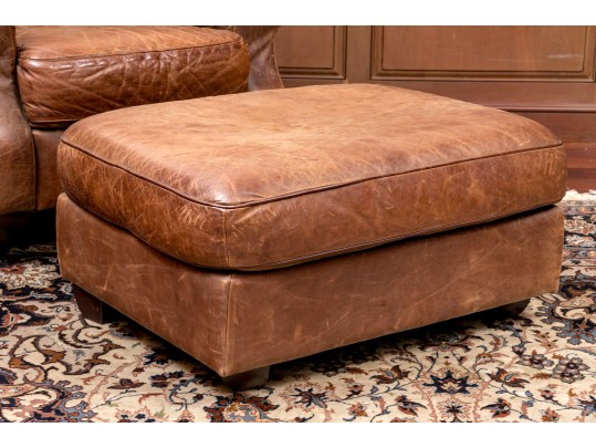 Vintage Leather Upholstered Club Chair With Ottoman 