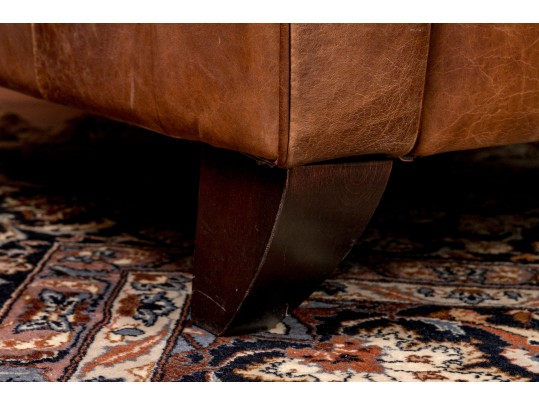 Vintage Leather Upholstered Club Chair With Ottoman 