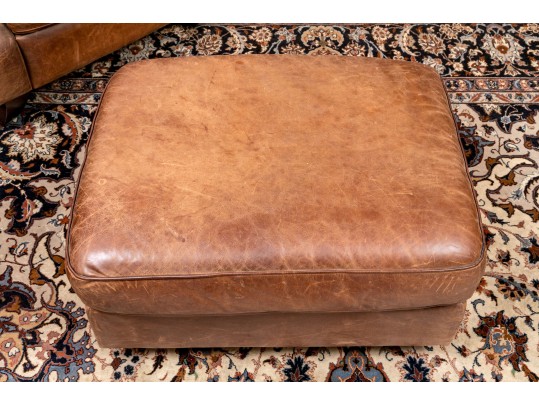Vintage Leather Upholstered Club Chair With Ottoman 