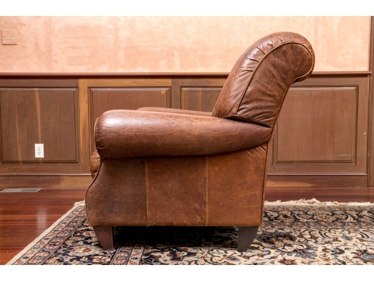 Vintage Leather Upholstered Club Chair With Ottoman 