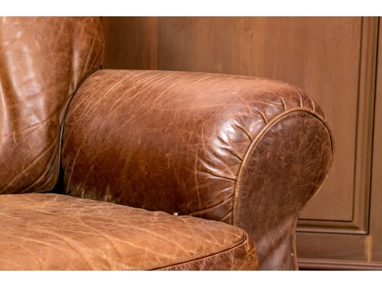 Vintage Leather Upholstered Club Chair With Ottoman 