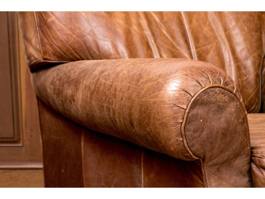 Vintage Leather Upholstered Club Chair With Ottoman 