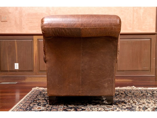 Vintage Leather Upholstered Club Chair With Ottoman 