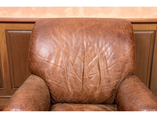 Vintage Leather Upholstered Club Chair With Ottoman 