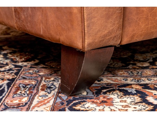 Vintage Leather Upholstered Club Chair With Ottoman 