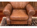 Vintage Leather Upholstered Club Chair With Ottoman 