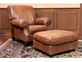 Vintage Leather Upholstered Club Chair With Ottoman 
