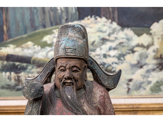 Carved Wood Chinese Lu God Of Fortune Sculpture