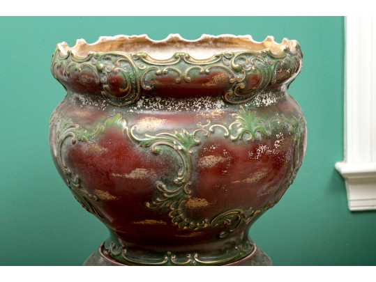 Excellent Red And Green Ceramic Pedestal Jardiniere