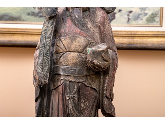 Carved Wood Chinese Lu God Of Fortune Sculpture