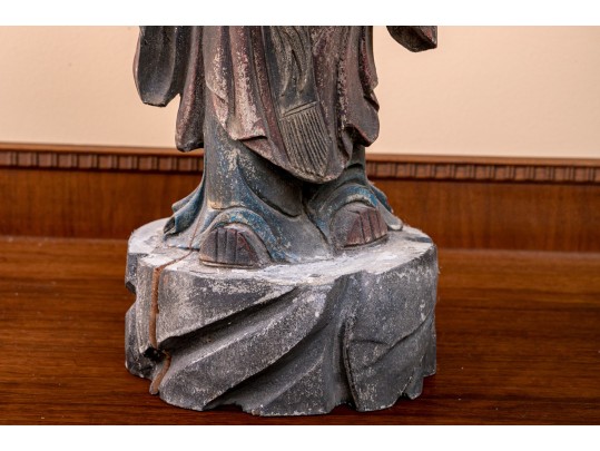 Carved Wood Chinese Lu God Of Fortune Sculpture