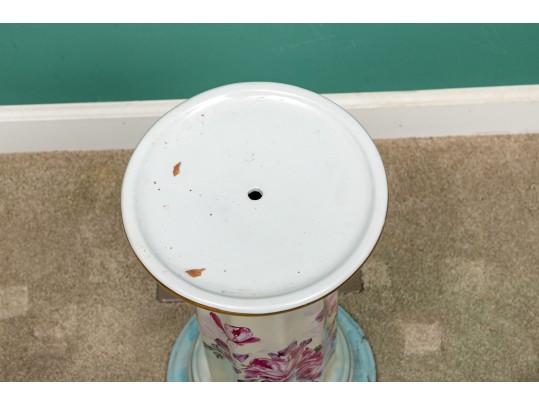 Pretty Blue And Magenta Ceramic Pedestal Jardiniere