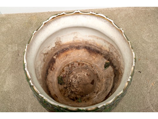 Excellent Red And Green Ceramic Pedestal Jardiniere