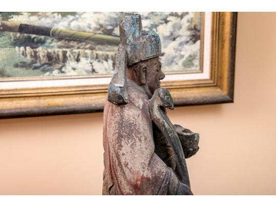 Carved Wood Chinese Lu God Of Fortune Sculpture
